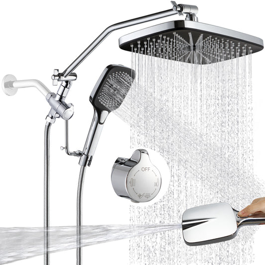 Dual shower head combo with 12" rain fall shower head and handheld