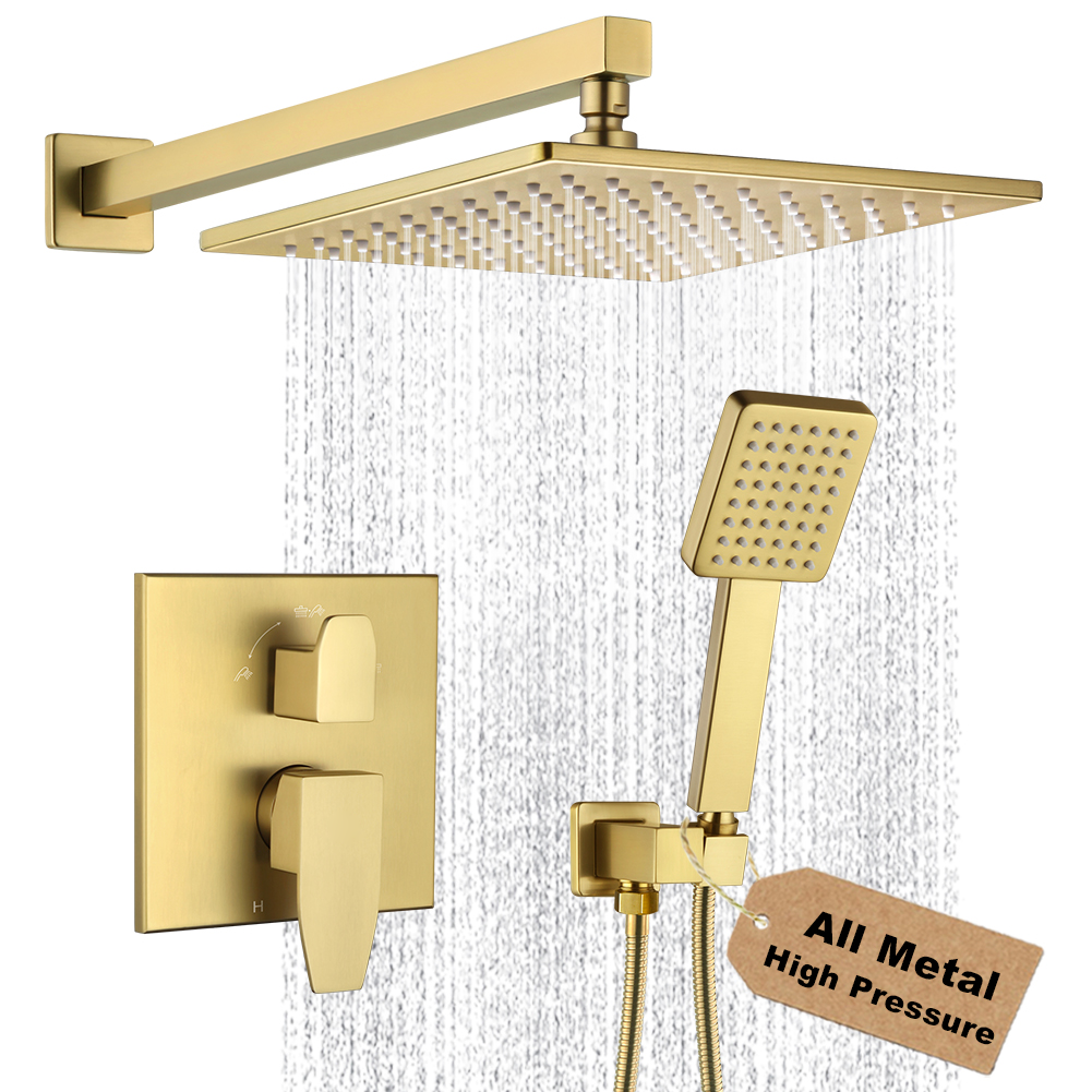 Square Rain Shower Faucet and Handheld Set 9241-8 in Gold