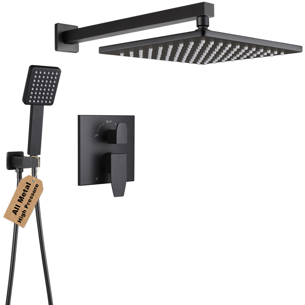 Square Rain Shower Faucet and Handheld Set 9241-8 in Matte Black