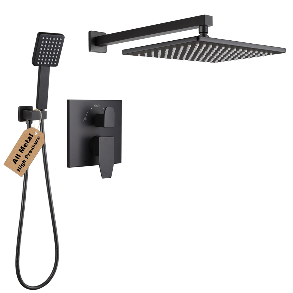 Wall-Arm Rain Shower System with Square Handheld 9242-8 in Matte Black