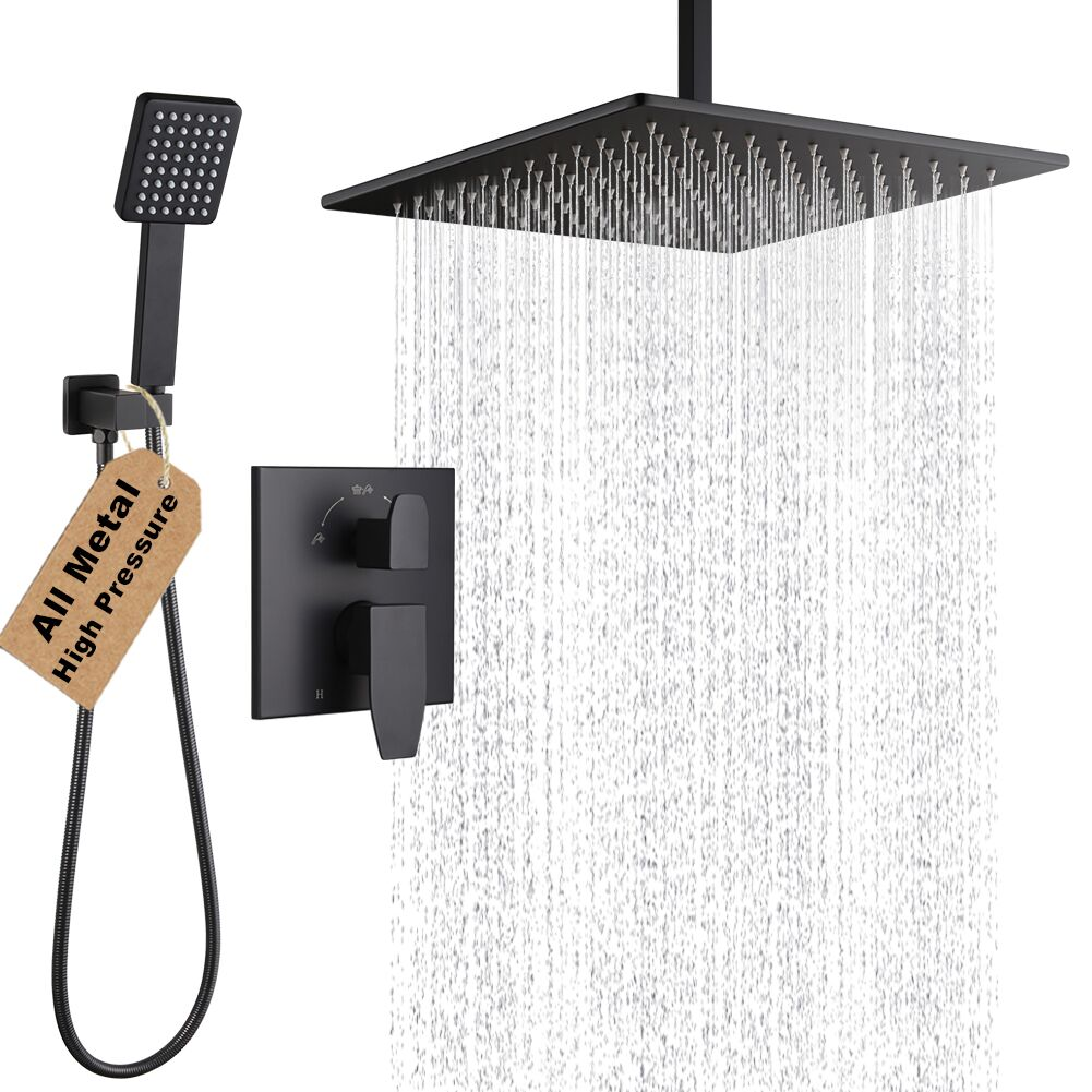 Matte Black Ceiling Rain Shower and Handheld Set 9244-8B in Matte Black
