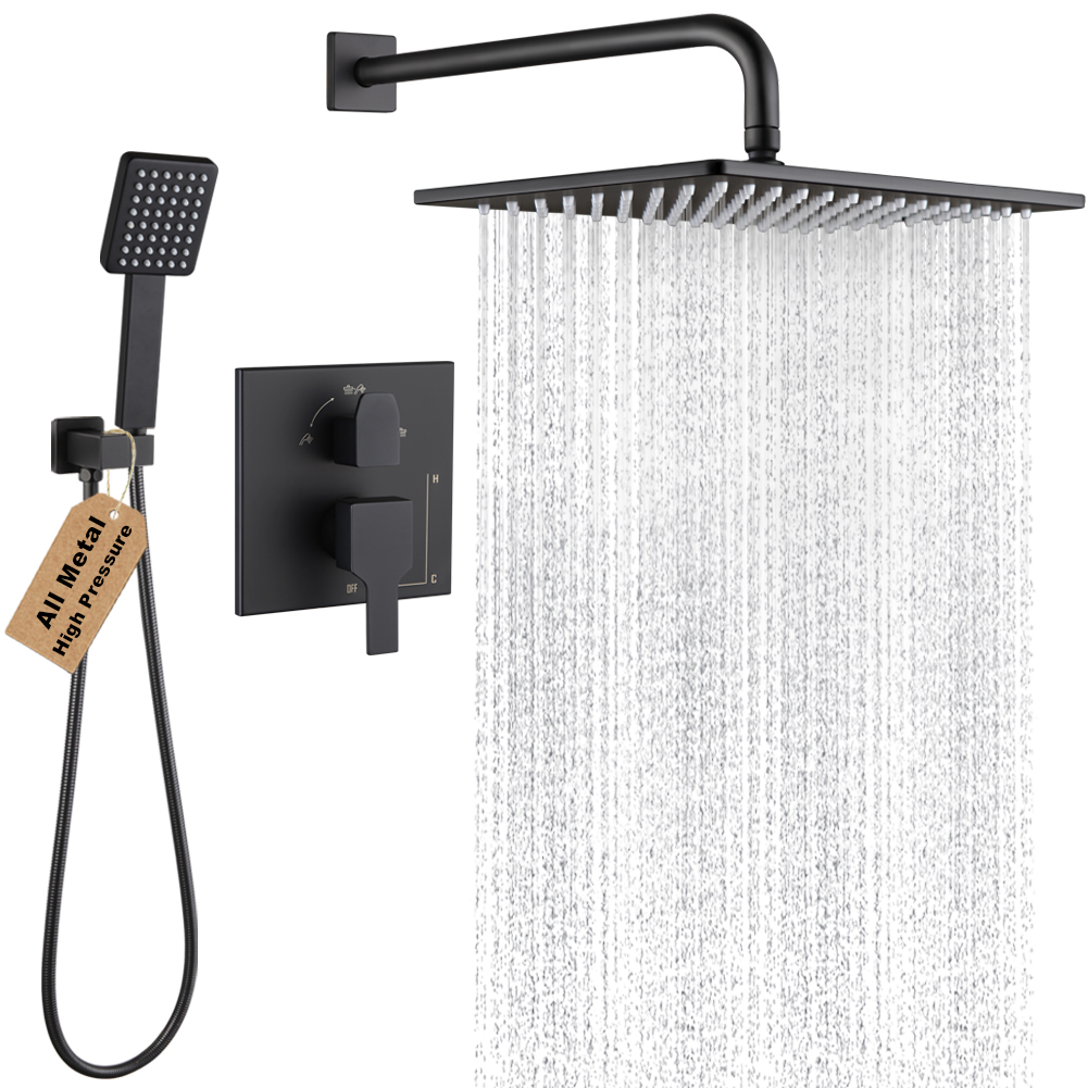 Bent-Arm Rain Shower Faucet with Handheld 9249-8 in Matte Black