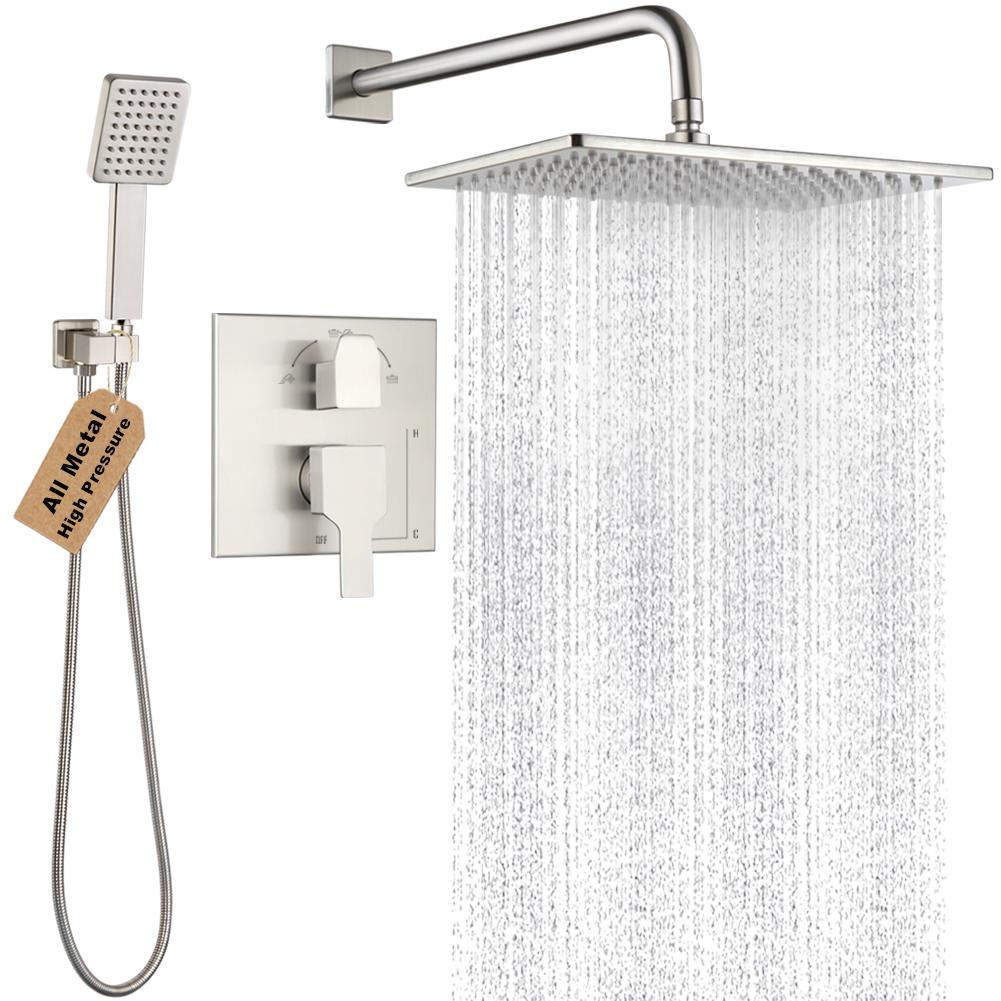 Bent-Arm Rain Shower Faucet with Handheld 9249-8 in Brushed Nickel
