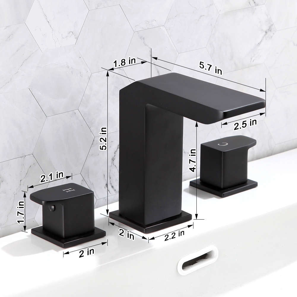 Dimensions of 5261-3B matte black waterfall sink faucet