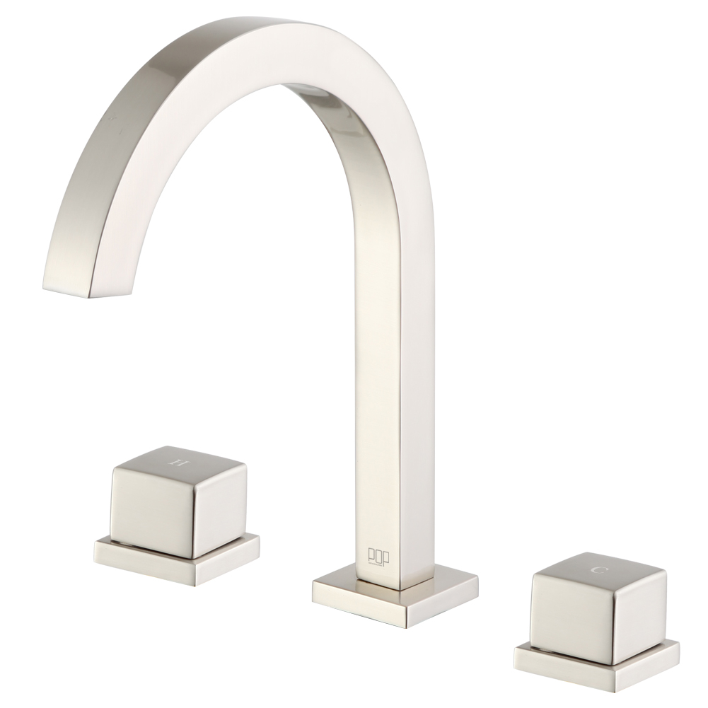 Brushed Nickel High-Arc Square-Handle Bathroom Sink Faucet 7213-2