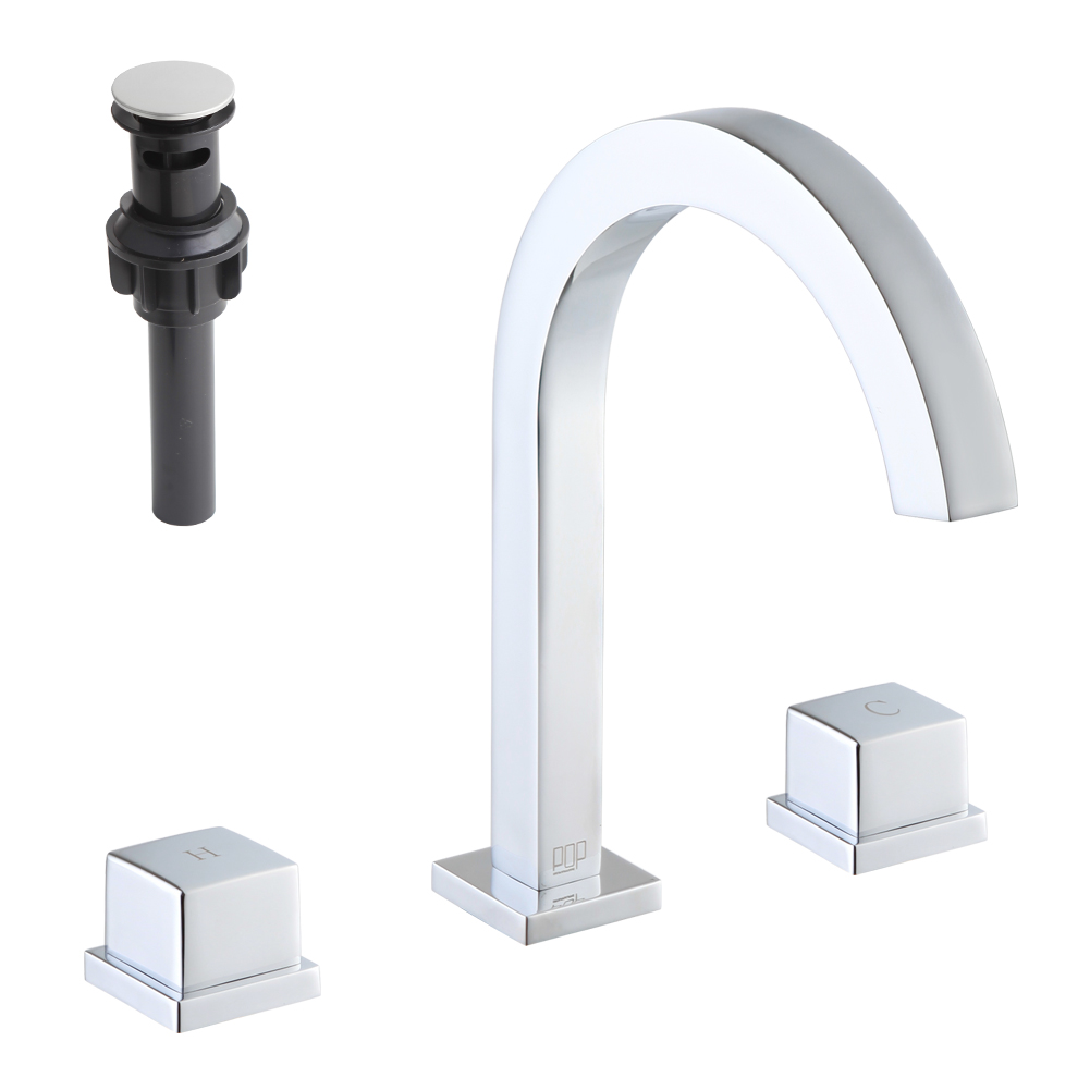 Chrome High-Arc Square-Handle Bathroom Sink Faucet 7213-2
