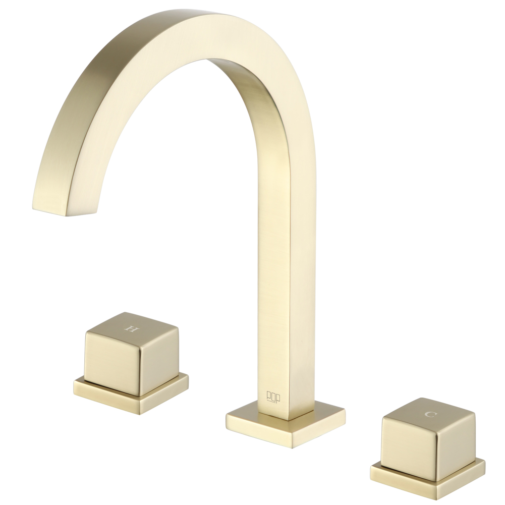 Gold High-Arc Square-Handle Bathroom Sink Faucet 7213-2