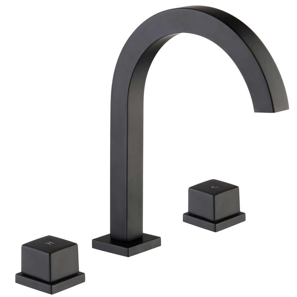 Matte Black High-Arc Square-Handle Bathroom Sink Faucet 7213-2