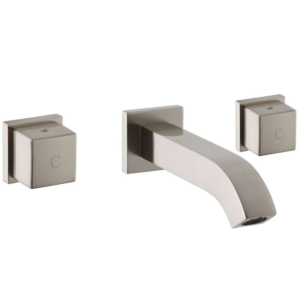 Brushed Nickel Wall-Mounted Square-Handle Bathroom Sink Faucet 7213-33