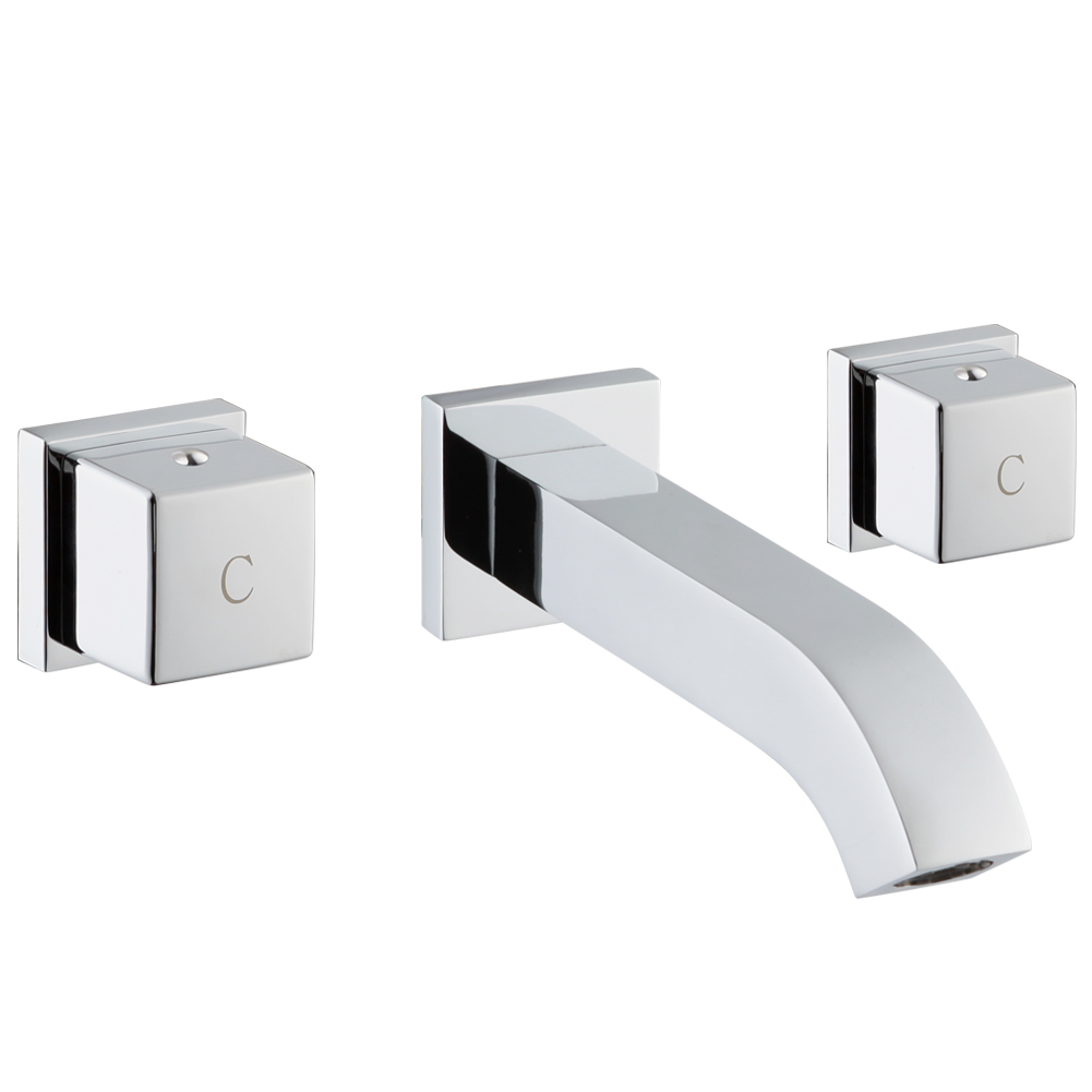 Chrome Wall-Mounted Square-Handle Bathroom Sink Faucet 7213-33