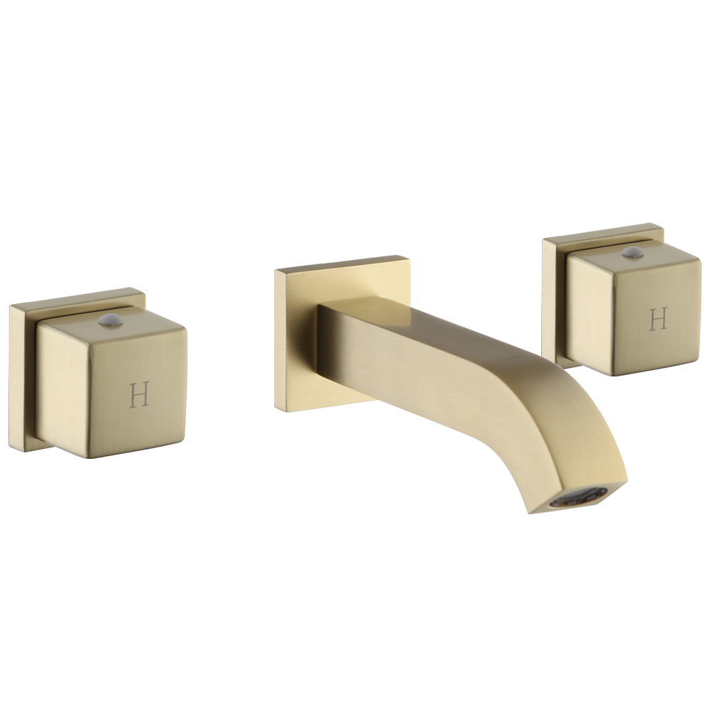 Gold Wall-Mounted Square-Handle Bathroom Sink Faucet 7213-33