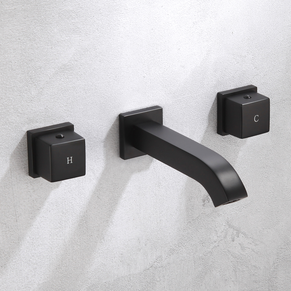 Matte Black Wall-Mounted Square-Handle Bathroom Sink Faucet 7213-33