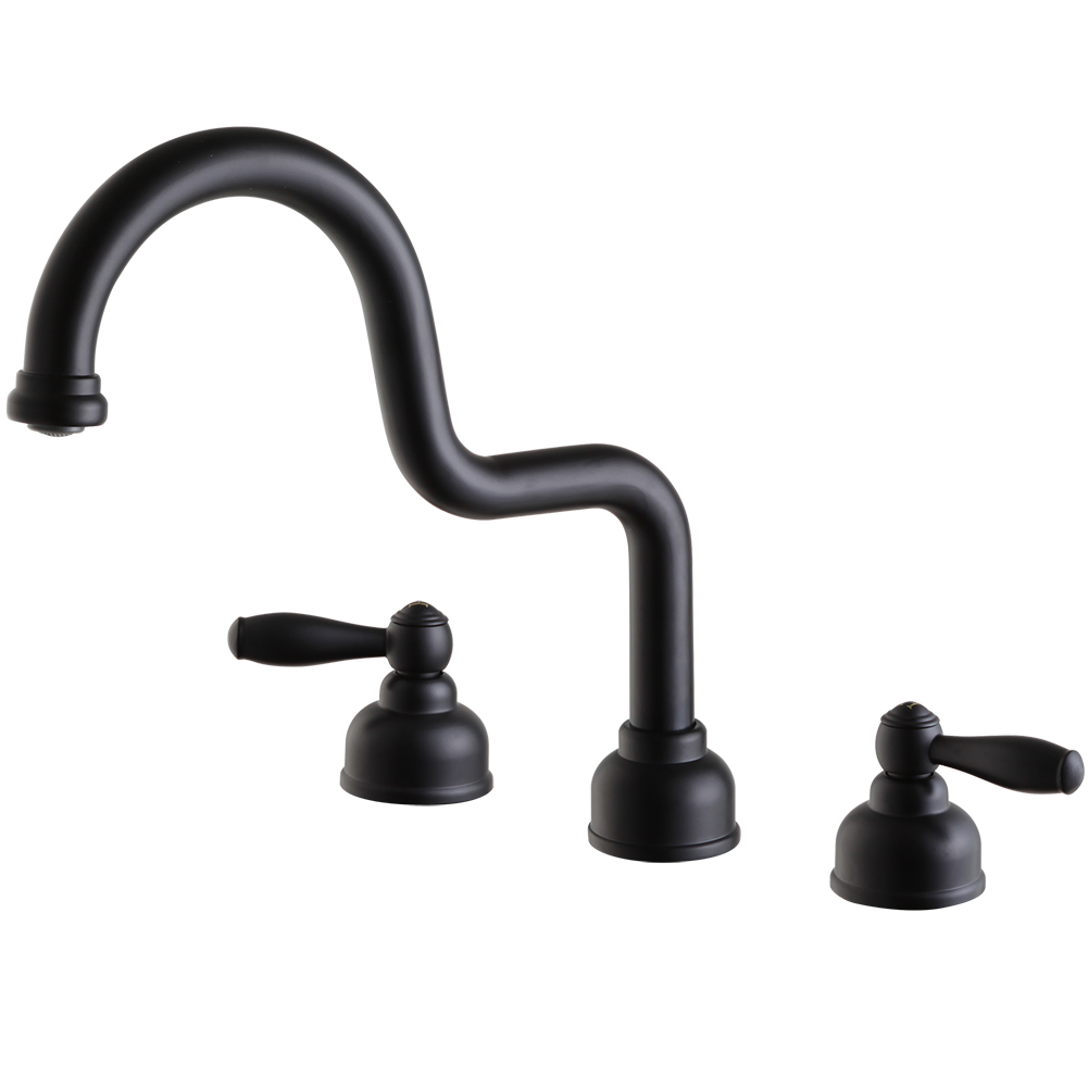 Matte Black Traditional Gooseneck Bathroom Sink Faucet 8203-2