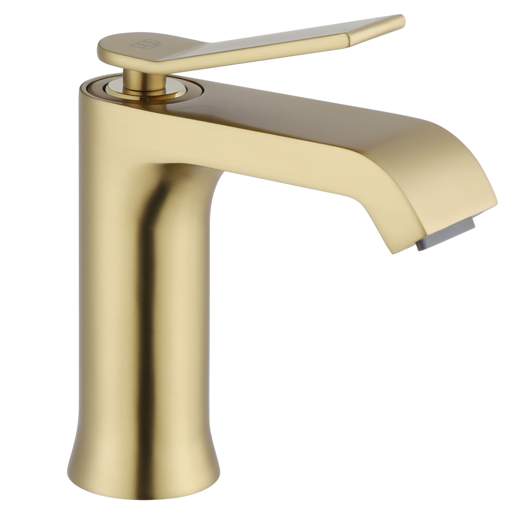 Brushed Gold Single-Handle Curved-Spout Bathroom Sink Faucet 8234-1