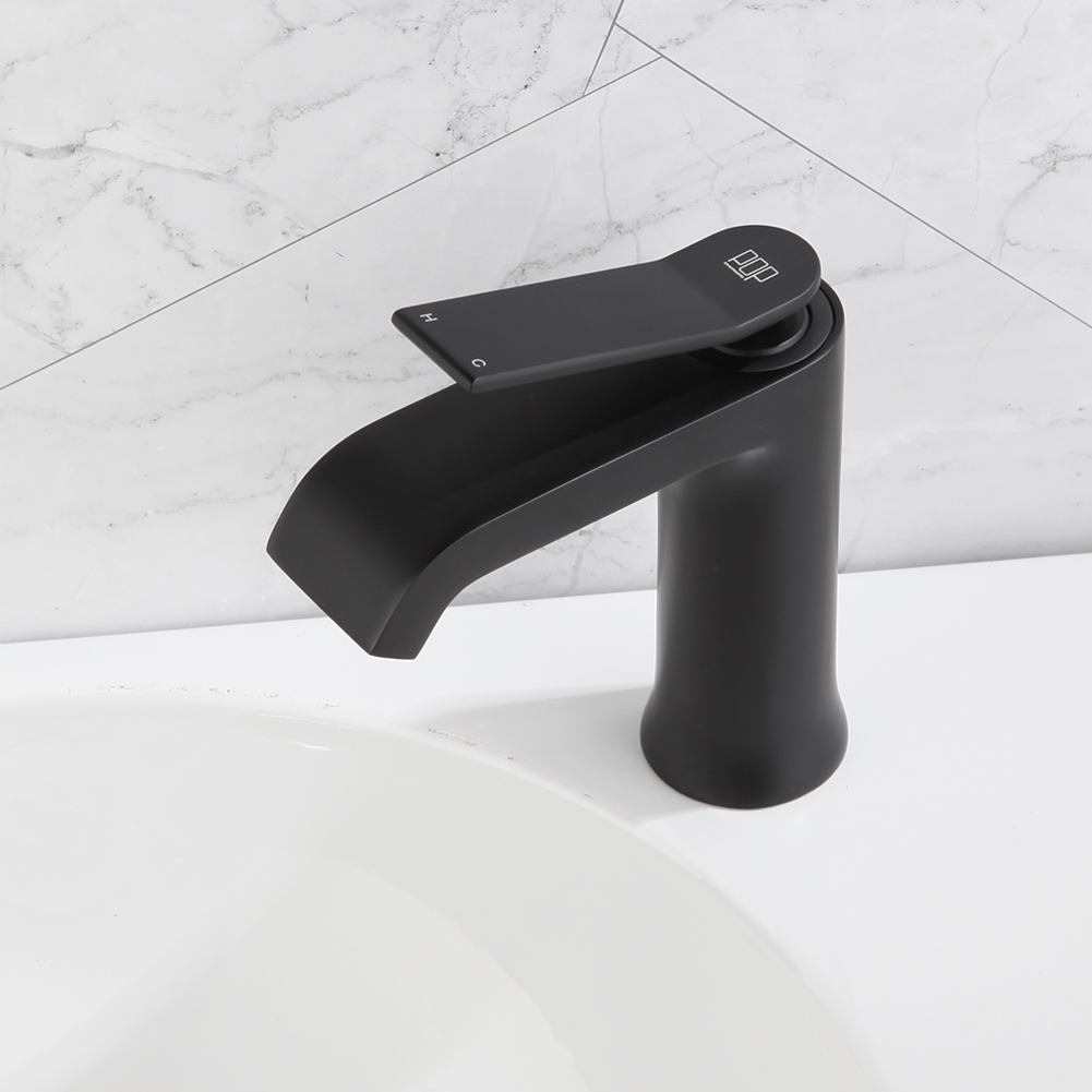 Matte Black Single-Handle Curved-Spout Bathroom Sink Faucet 8234-1