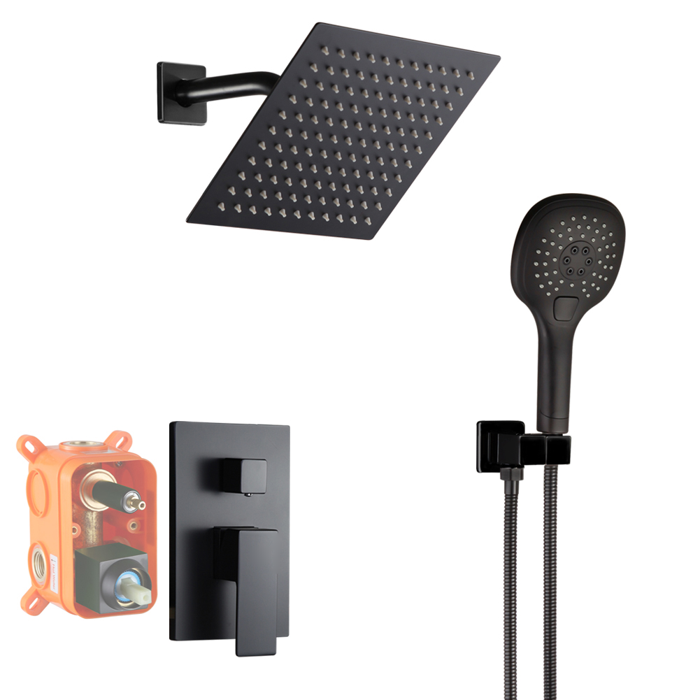 Compact-Arm Rain Shower Mixer Set 8181-8 in Matte Black