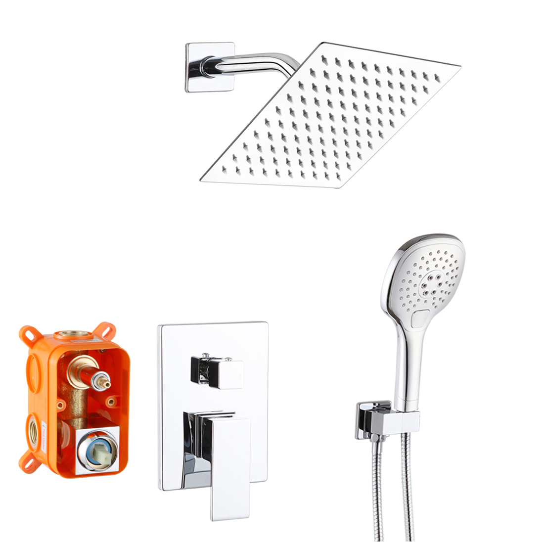 Compact-Arm Rain Shower Mixer Set 8181-8 in Chrome