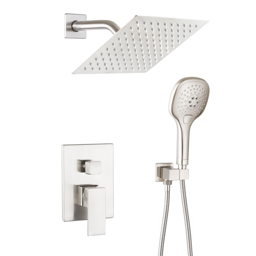Compact-Arm Rain Shower Mixer Set 8181-8 in Brushed Nickel