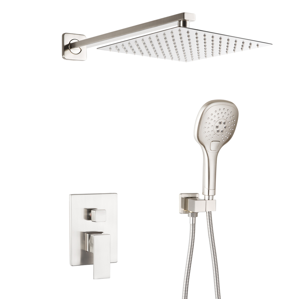 Straight-Arm Rain Shower Faucet with Handheld 8191-8 in Brushed Nickel